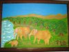 Hana Kalmi, in loving Memory, 11.01.2012<br/>Oil Painting 'Elephant Family Approaching a Lake