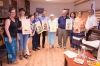All of us with Beershebas Mayor Rubik Danilovich holding one of ester Yossefs picture: in the middle the Mayor Rubuk Danilovich, from left to right: Galit Tal, volunteer of the Paintings class for the Blinds, Sarit A. the evening director of the Blinds Culture Club, Mayan Sikri, Zmira Alperin,Ester Yossef, Yichiel Edri, Silvi Kantorik, City Halls Exhibition organizer, Gina Meir art teacher of the blinds and Hanan Yossef. 