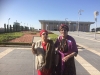 Ester Yossef and Art teacher Gina Meir in front of the Knesset 