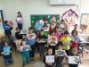 “Fruits of peace in Israel” artist and chairwoman Gina Meir Duellmann during her workshop “Painting with the Waltz sound” with the children of the elementary Jewish Arabic school “Degania”, January 2018.