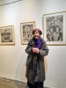 In these photos we see Gina Meir-Duellmann, participating at this exhibition, in front of her three of her woodcuts. The woodcuts from left to right are: "Synagogue in Bonn, Germany", "The Indian Girl", "Brazilian Orpheus".